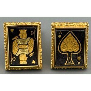 Swank Arts of the World Cufflinks Spain 24K Gold Hand Inlaid Playing Cards